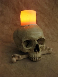 Expositor de calaveras iluminado con vela de cera, utilería de Halloween, calaveras humanas NUEVO - Imagen 1 de 6