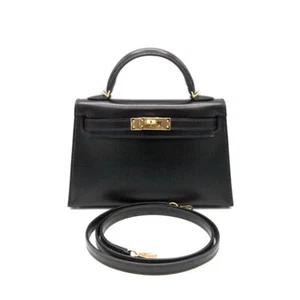 Hermes Kelly Mini II Noir Box Calfskin Handbag GHW in Box with receipt W stamp - Picture 1 of 10