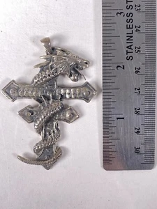 Groß! Drache Doppelkreuz Anhänger Hydrophius Sterling Silber 925 Vintage Detail - Bild 1 von 4