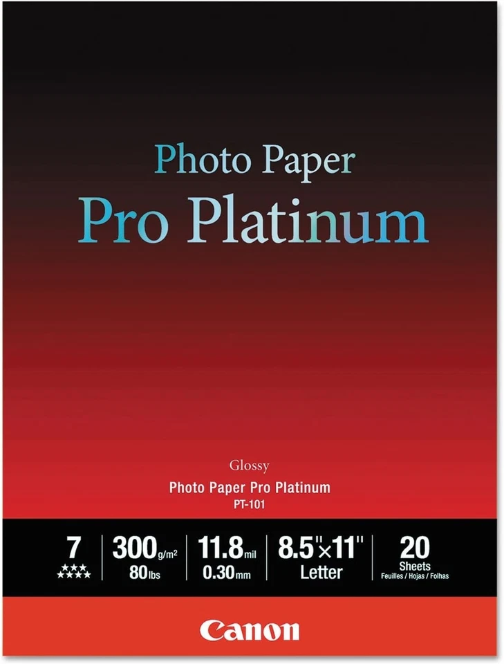 Canon 2768B022 Photo Paper Pro Platinum, 8.5 x 11 Inches, 20 Sheets - Image 1 of 1