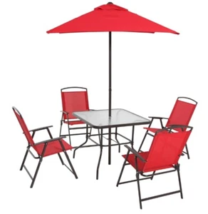 6 Piece Chair Set Furniture Outdoor Table Dining Set Outdoor Patio with Umbrella - Picture 1 of 11