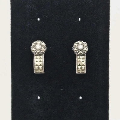 JUDITH JACK Sterling Silver 925 Small Marcasite Half Hoops Earrings Vintage  - Image 1 of 4