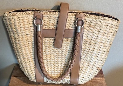 Bolso de mano Kate Landry de paja con correas trenzadas tejido natural - ligeramente usado Foto 1 de 4