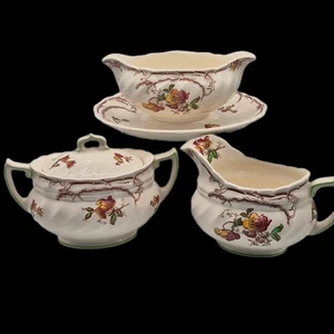 Vintage ROYAL DOULTON CHILTERN PATTERN GRAVY BOAT, CREAMER & SUGAR w/ LID D6095 - Picture 1 of 12