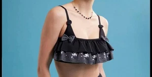 Hot Topic Kuromi Lolita Ruffle Swim Top Size Medium NWT. Sanrio - Picture 1 of 4