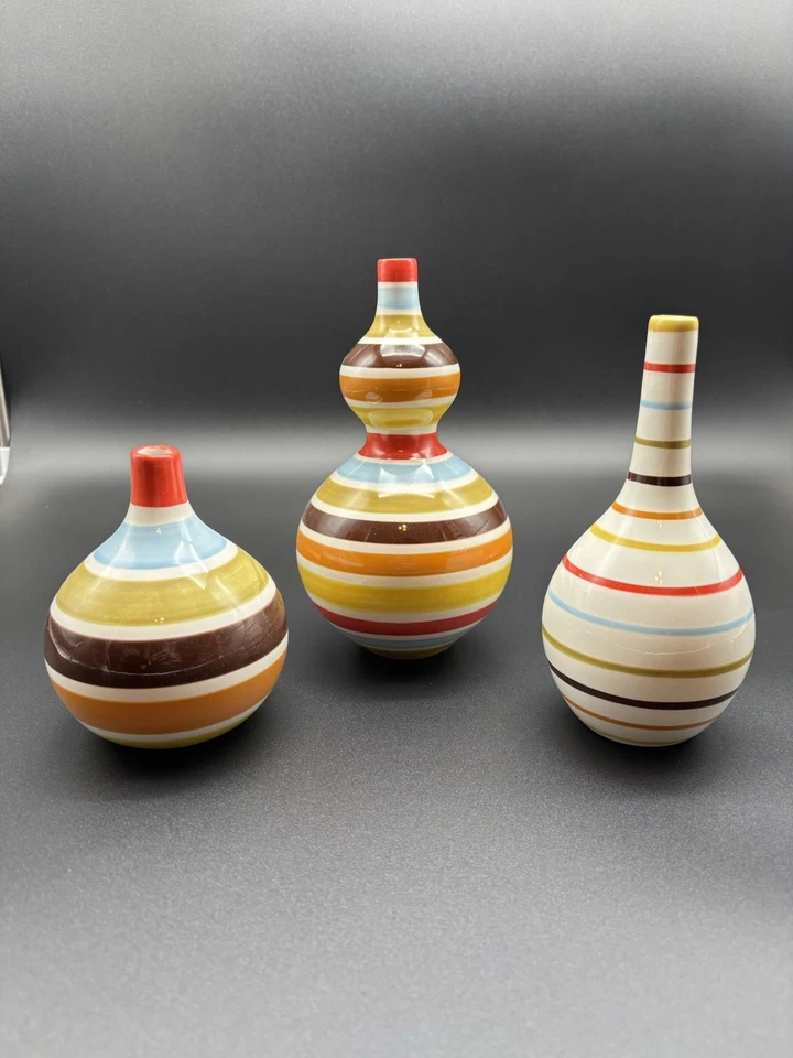 JONATHAN ADLER ITALIA  HAPPY HOME  BULB VASE  MULTI COLORED STRIPES SET OF 3 - Image 1 of 4