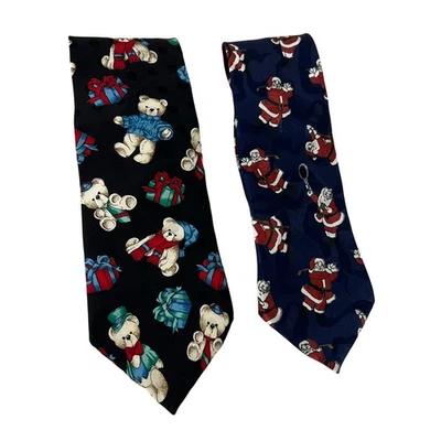 Lote de 2 corbatas deportivas de Navidad con temática navideña para hombre Papá Noel y oso de peluche Wembley Foto 1 de 4