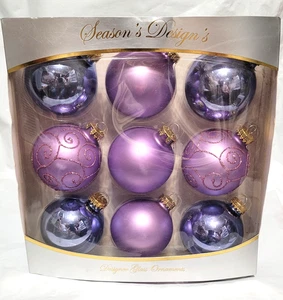 Season's Design's Designer Glass 2 1/2" Tree  Ornaments - 5 Lilac & 4 Blue - Picture 1 of 3
