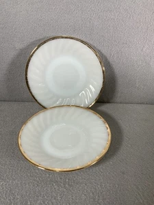 Vintage Anchor Hocking FireKing White Swirl Gold Rim Lot 2 6" - Picture 1 of 6