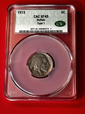 1913 CAC XF-45 Buffalo Nickel Type 1 - Image 1 of 4