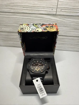Nuevo reloj para hombre Ed Hardy correa de metal negro de acero inoxidable 55 mm, oro rosa, precio de venta sugerido por el fabricante 95 USD Foto 1 de 4
