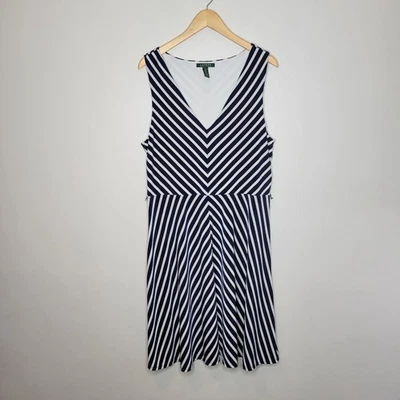 Lauren Ralph Lauren Women Dress XL Midi Blue White Striped Jersey Nautical - Image 1 of 4