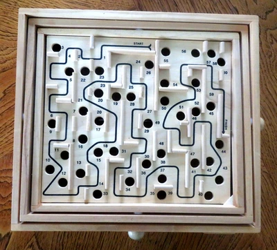 Wood Labyrinth Maze Game, 2 Steel Balls, Wood Knobs, 60 points, 3 Game Boards - Image 1 of 4