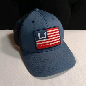 Huk Fishing Mens Mesh Trucker Hat Cap American Flag USA Navy Blue - Picture 1 of 6
