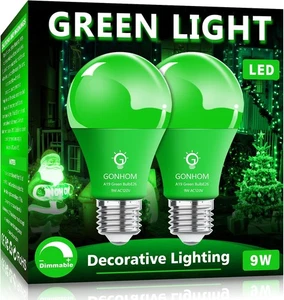 A19 LED Green Light Bulb, 9W Equivalent to 100W, Dimmable, E26 2 Pack,  - Picture 1 of 6
