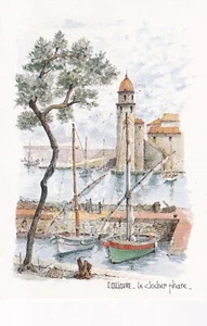 Carte postale postcard 10x15cm COLLIOURE clocher phare aquarelle ROBERT LEPINE - Foto 1 di 1
