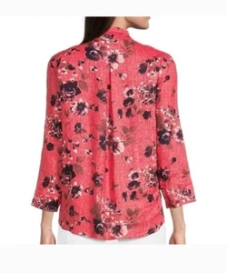 John Mark Floral Size M women's coral Red linen money designer Cottagecore top - Picture 1 of 8