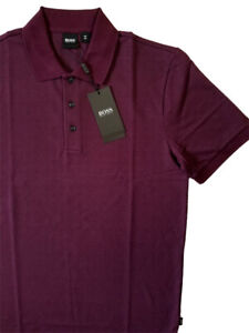 NWT HUGO BOSS Regular Fit Textured Polo Shirt PURPLE/WINE M / L