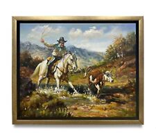 Hungryartist -Original Oil Painting of a Cowboy  on Canvas 8x10 Framed