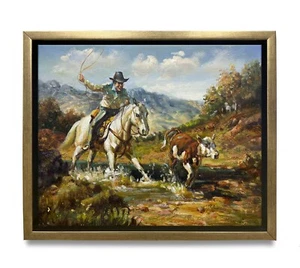 Hungryartist -Original Oil Painting of a Cowboy on Canvas 8x10 Framed - Picture 1 of 6