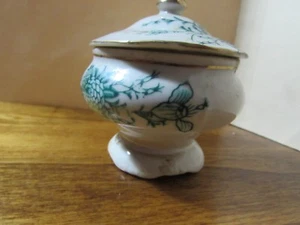VINTAGE Antique green & white JAPAN porcelain china covered dish about 3"x3" - Picture 1 of 6