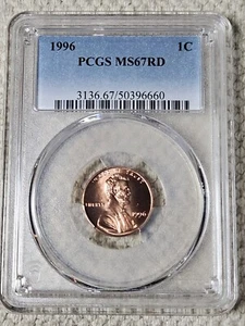 1996 LINCOLN MEMORIAL CENT PENNY PCGS MS67RD LIGHTLY TONED DETAILED COIN - Picture 1 of 2