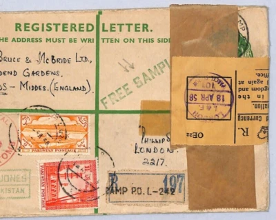 PAKISTAN Cover 1958 SAMPLE POST Registered *CAMP PO* Sialkot AIR London YA166 - Image 1 of 4