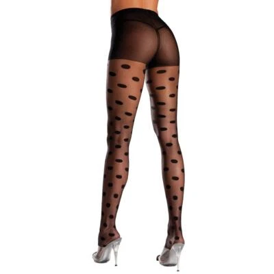 Pantimedias a lunares parte superior lisa medias de nylon transparentes negras talla única 586 Foto 1 de 2