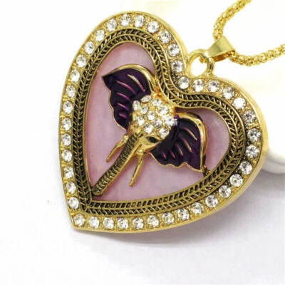 Betsey Johnson Crystal Heart Frame Elephant Gold Pendant Necklace Free Gift Bag - Image 1 of 3
