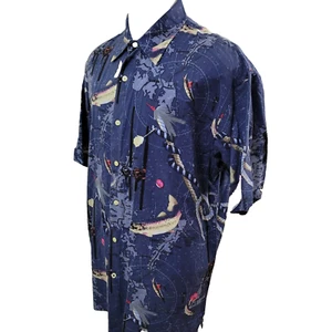 Nautica Easy Care Silk Blend Men's Size L Blue Silk Bend Marine Print Shirt - Picture 1 of 10