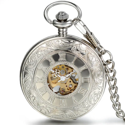 Portable Hand-winding Mechanical Skeleton Roman Numberals Carved Pocket Watch - Image 1 of 4