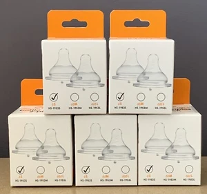 (5) Crane Baby Infant Silicone Wide-Neck Bottle Nipples 2-Pack BPA Free Slow NEW - Picture 1 of 5