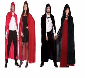 UNISEX 65" SAMTIG KAPUZENUMHANG UMHANG VAMPIR SCHWARZ LIPPENSTIFT VIEL HALLOWEEN KLEID - Bild 1 von 4