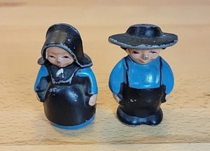 Amish Man and women salt and pepper shakers metal blue black Rustic wear 2.25” - Picture 1 of 12