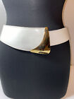 1980's Hip Belt White Leather Gold Buckle Calderon Made in USA Size L