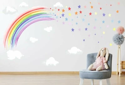 KAPOW BOOM GRAPHICS ACUARELA PASTEL arco iris y estrellas pegatinas de pared calcomanía arte decoración dormitorio niñas