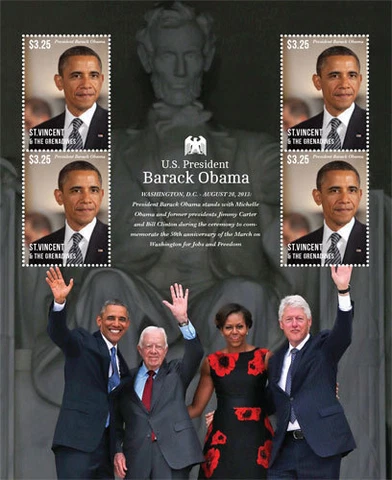 St. Vincent 2013 - SC# 3894 - President Barack Obama - Sheet of 4 Stamps - MNH Cover