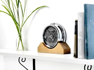 Handmade Prestige Barometer in Chrome Mounted on an English Oak Mount - Picture 1 of 7