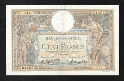 France, 100 Francs, Luc Olivier Merson, 1924 RARE ! Banknote - Image 1 of 2