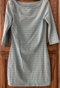 Blue 3/4 sleeve dress striped short slim bodycon everyday casual dress S size - Picture 1 of 3