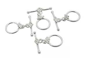 6 Sets 15X25mm Bali Toggle Clasp Sterling Silver Plated - Picture 1 of 2