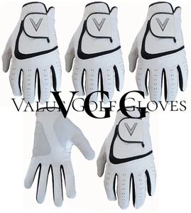 5 Herren Golfhandschuhe Allwetter weiß schwarz Cabretta Leder Handfläche Aufnäher V Logo - Bild 1 von 5