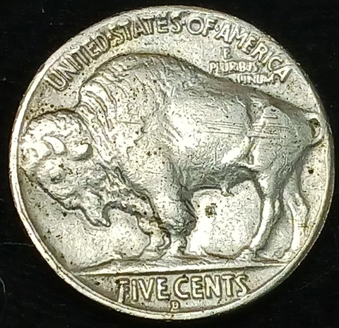 1934-D Denver Buffalo 5 Cents Nickel~(Tougher Date~AU Details)~Full Horn Cover