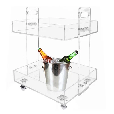 2 Tier Clear Acrylic Serving Cart Side Table For Kitchen Bar Storage Cart Stand - Image 1 of 4