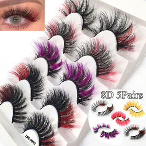 5 Pairs/Set 3D Mink Eyelashes Colorful Mink Lashes Mix Color False Fluffy Soft