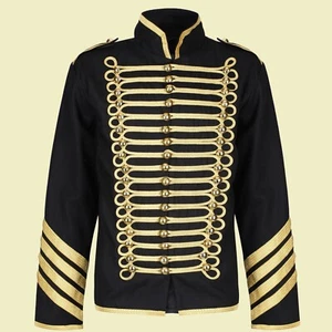 MEN'S GOLD HUSSAR PARADE GOTHIC JACKET MENS MILITARY DRUMMER COAT - Picture 1 of 4
