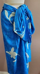 Dancing Gecko Sarong Wrap Blue White Batik Floral Hawaii Beach Pool Boho 68x46" - Picture 1 of 7