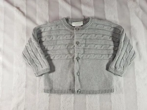 NWT JANIE AND JACK GRAY Cable Knit Soft Cardigan SWEATER Baby Boys 6-12 Months - Picture 1 of 5