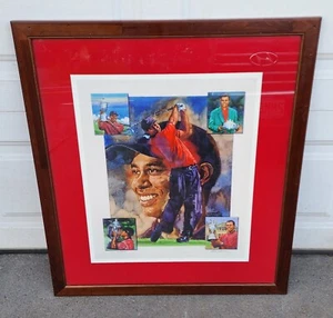 KEN CALL TIGER WOODS LITHOGRAPH ARTIST SIGNED 49/2000 RARE FRAMED BRITISH US - Picture 1 of 12