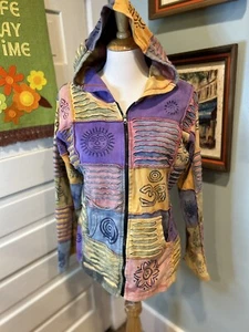 Rising International Hoodie Womens M Full Zip Patchwork Boho Hippy Colorful - Picture 1 of 3